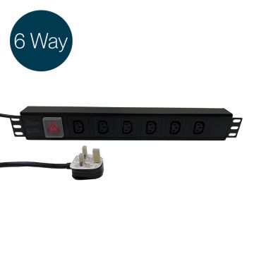 Ultima IEC PDU 6 Way Horizontal Switched 13A UK Plug 6x C13 Black (L)490mm Cord 3m