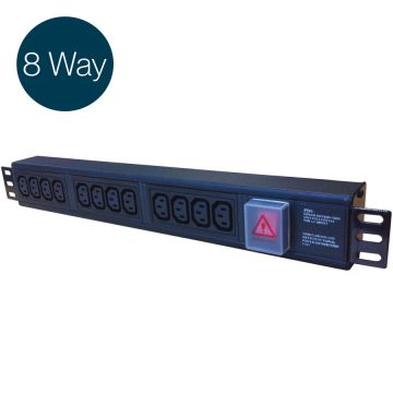 Ultima IEC PDU 8 Way Horizontal Switched 13A UK Plug 8x C13 Black (L)490mm Cord 3m