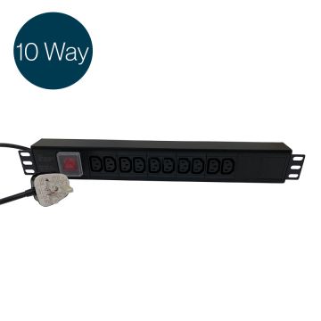 Ultima IEC PDU 10 Way Horizontal Switched 13A UK Plug 10x C13 Black (L)490mm Cord 3m