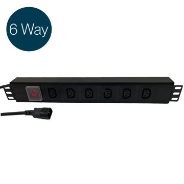 Ultima IEC PDU 6 Way Horizontal Switched IEC 320 C14 6x C13 Black (L)490mm Cord 3m