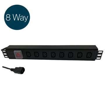 Ultima IEC PDU 8 Way Horizontal Switched IEC 320 C14 8x C13 Black (L)490mm Cord 3m