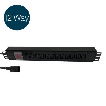 Ultima IEC PDU 12 Way Horizontal Switched IEC 320 C14 12x C13 Black (L)490mm Cord 3m