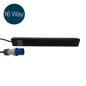 Ultima IEC PDU 16 Way Vertical Switched 16A BS4343 Plug (Commando) 16x C13 Black (L)590mm Cord 3m