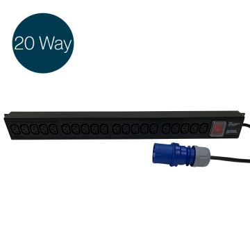 Ultima IEC PDU 20 Way Vertical Switched 16A BS4343 Plug (Commando) 20x C13 Black (L)700mm Cord 3m