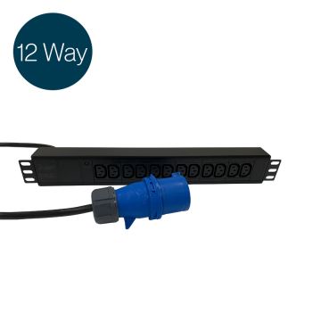 Ultima IEC PDU 12 Way Horizontal Neon Indicator 32A BS4343 Plug (Commando) 12x C13 Black (H)55mm (W)60mm (L)490mm Cord 3m