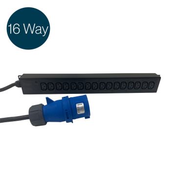 Ultima IEC PDU 16 Way Vertical Neon Indicator 32A BS4343 Plug (Commando) 16x C13 Black (L)590mm Cord 3m