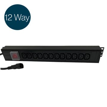 Ultima IEC PDU 12 Way Vertical Switched IEC 320 C14 12x C13 Black (L)490mm Cord 3m