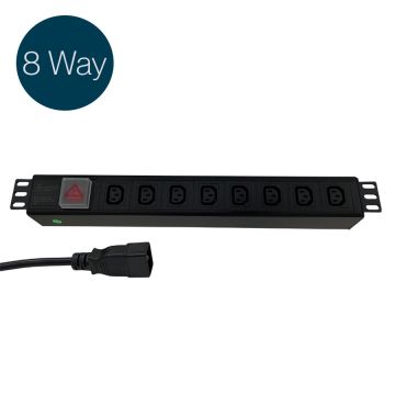 Ultima IEC PDU 8 Way Horizontal Switched C20 Plug 8x C13 Black (L)490mm Cord 3m