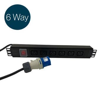 Ultima IEC PDU 6 Way Horizontal Switched 16A BS4343 Plug (Commando) 6x C19 Black (L)490mm Cord 3m