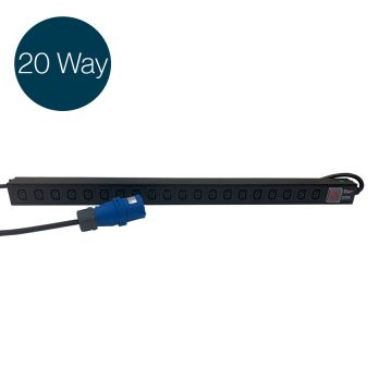 Ultima IEC PDU 20 Way Vertical Neon Indicator 32A BS4343 Plug (Commando) 20x C13 Black (L)700mm Cord 3m