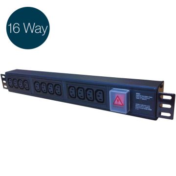 Ultima IEC PDU 16 Way Vertical Switched C20 Plug 16x C13 Black (L)590mm Cord 3m