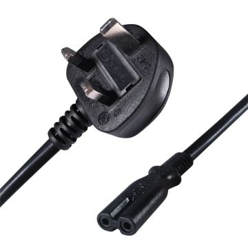 UK Mains 3-pin Plug to C7 Power Cable 2m - Black